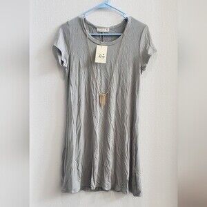 Forever Rose Mini t-shirt dress, grey with attached necklace size medium